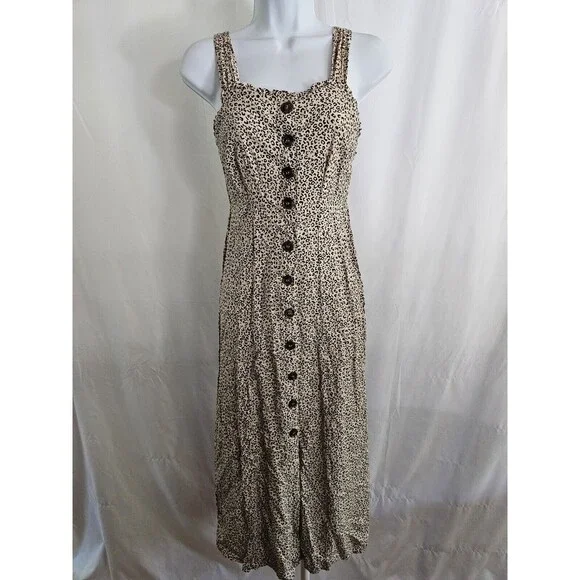 Japna Dresses | Japna Leopard Print Button Front Smocked Back Sleeveless Tank Maxi Dress Sz S | Color: Red/Tan | Size: S | Clover213'S Closet